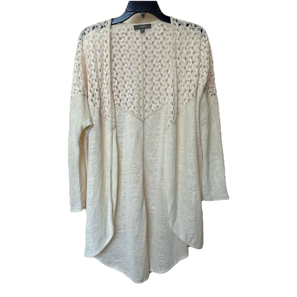 Umgee Open Front Cardigan Sm/Med Long Sleeve Crochet Cream Boho Shabby Chic